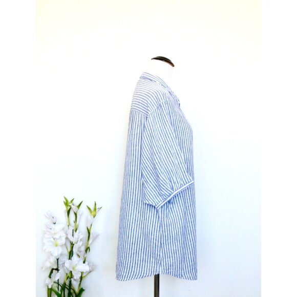 NEW! BEACH LUNCH LOUNGE Striped Button Front Shirt Linen Blend Blue SZ L - Picture 4 of 6